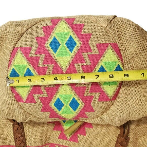 Billabong Boho Tote Beach Bag Southwest Purse Aztec Burlap Lined Hobo Tan Pink - Picture 13 of 16